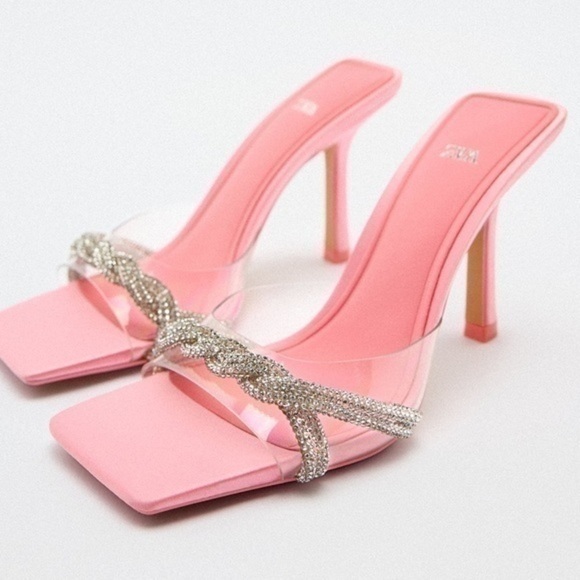 Zara women’s rhinestone Vinyl high heel sandals 1324/010 - Picture 9 of 16
